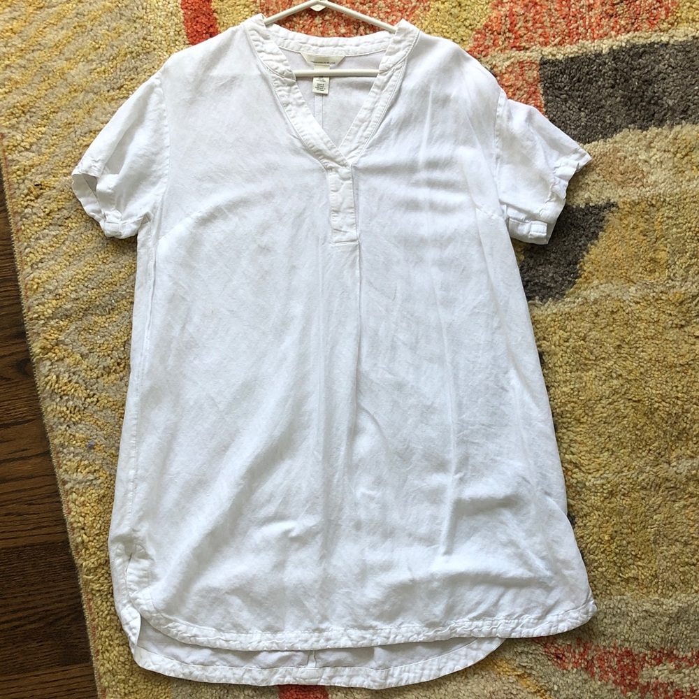 White linen blend tunic dress size small fits oversized